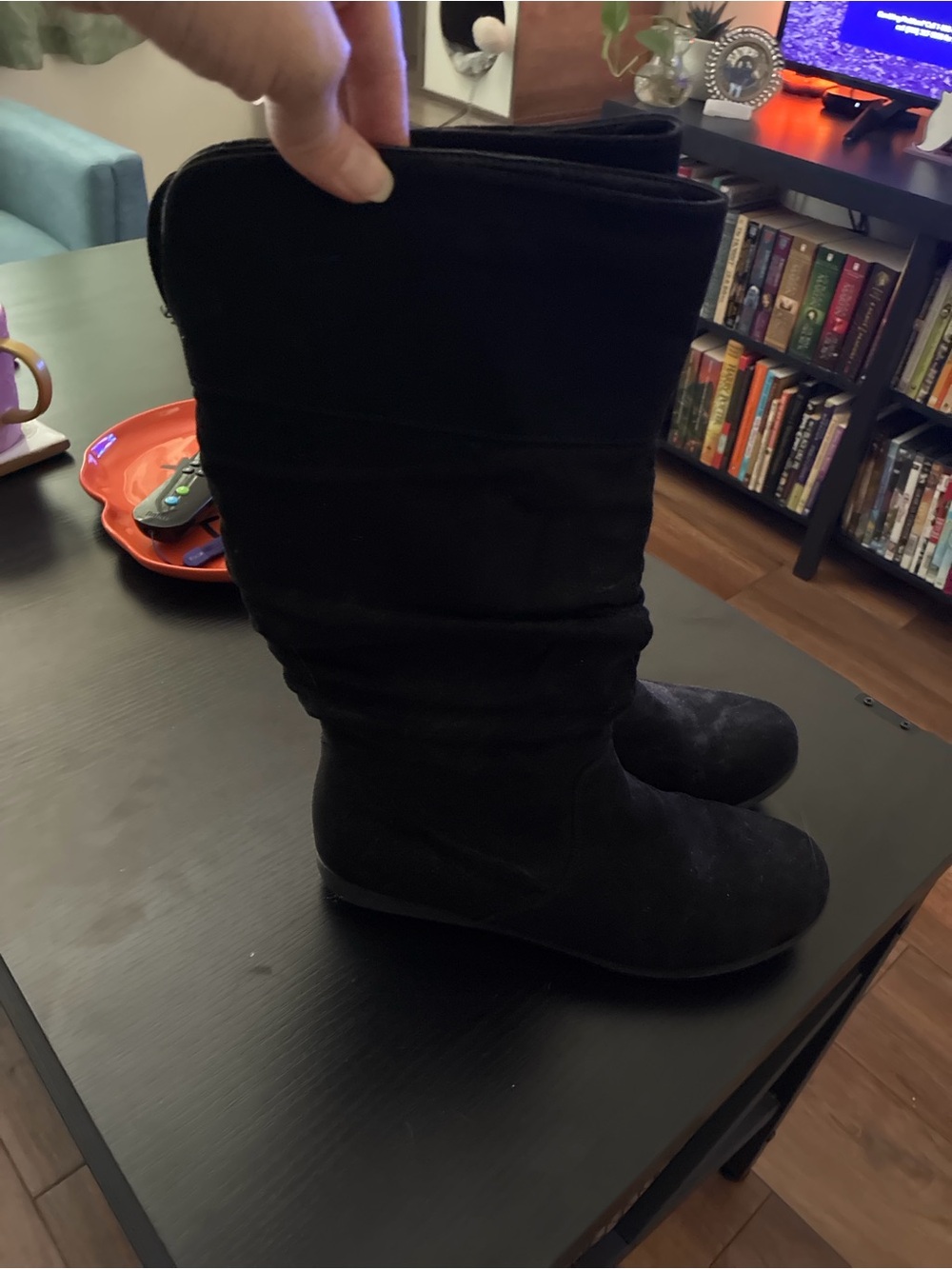 St. John's Bay Black Mid-Calf Slouchy Suede-Look Boots